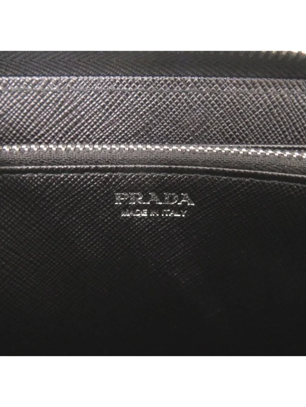 Prada Palm Tree House Nylon Saffiano Leather Black Multicolor Zip Around Wallet